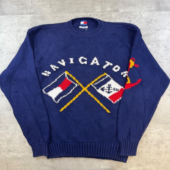 Tommy Hilfiger Other - Vintage Tommy Hilfiger Navigator Nautical Navy Blue Cotton Knit Sweater Mens M